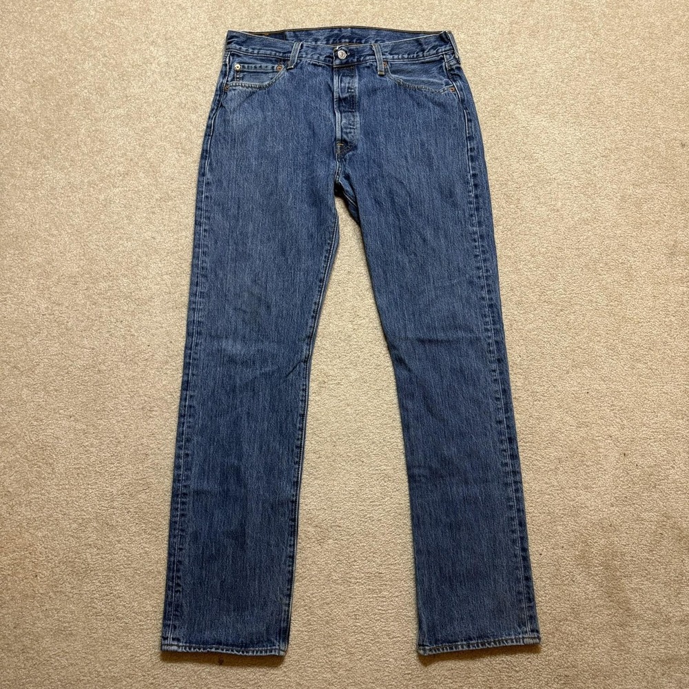 Levis 501 Jeans Mens 34x34 Blue Medium Wash Regular Fit Straight Leg Denim Pants